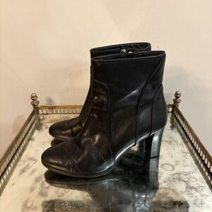 Grigiarancio Boots Womens Size 38 Black Leather Ankle Zip High Heel Italy